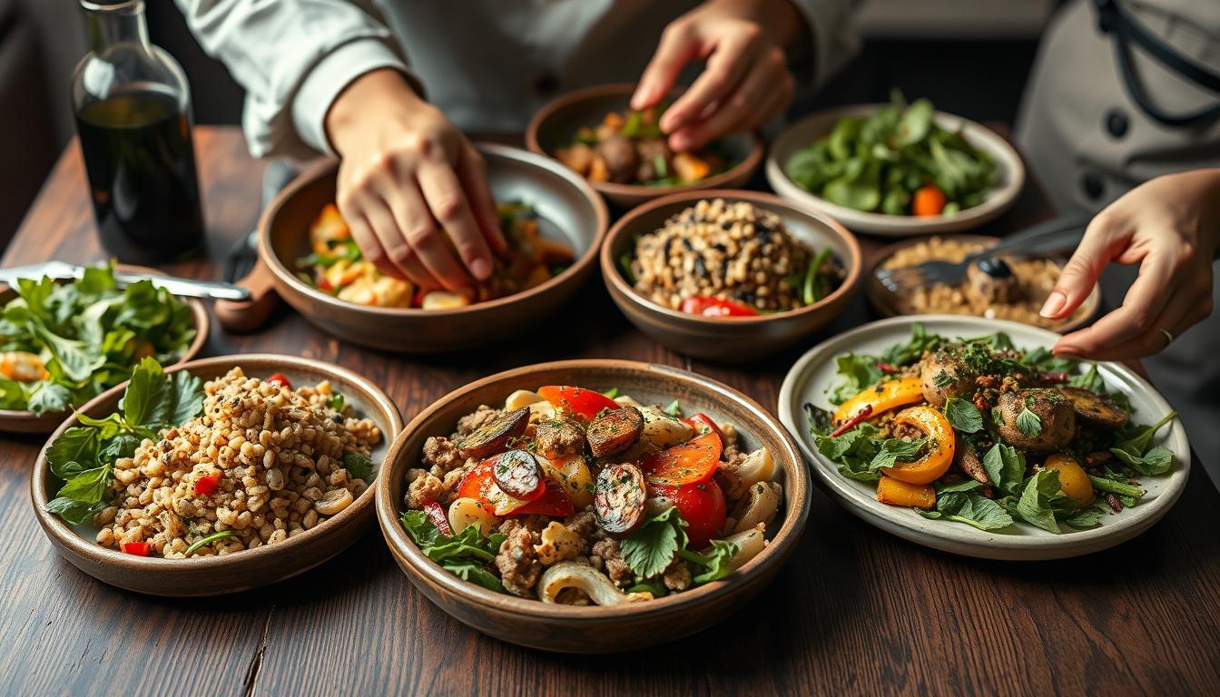 Balanced healthy meal prepared in a home kitchen